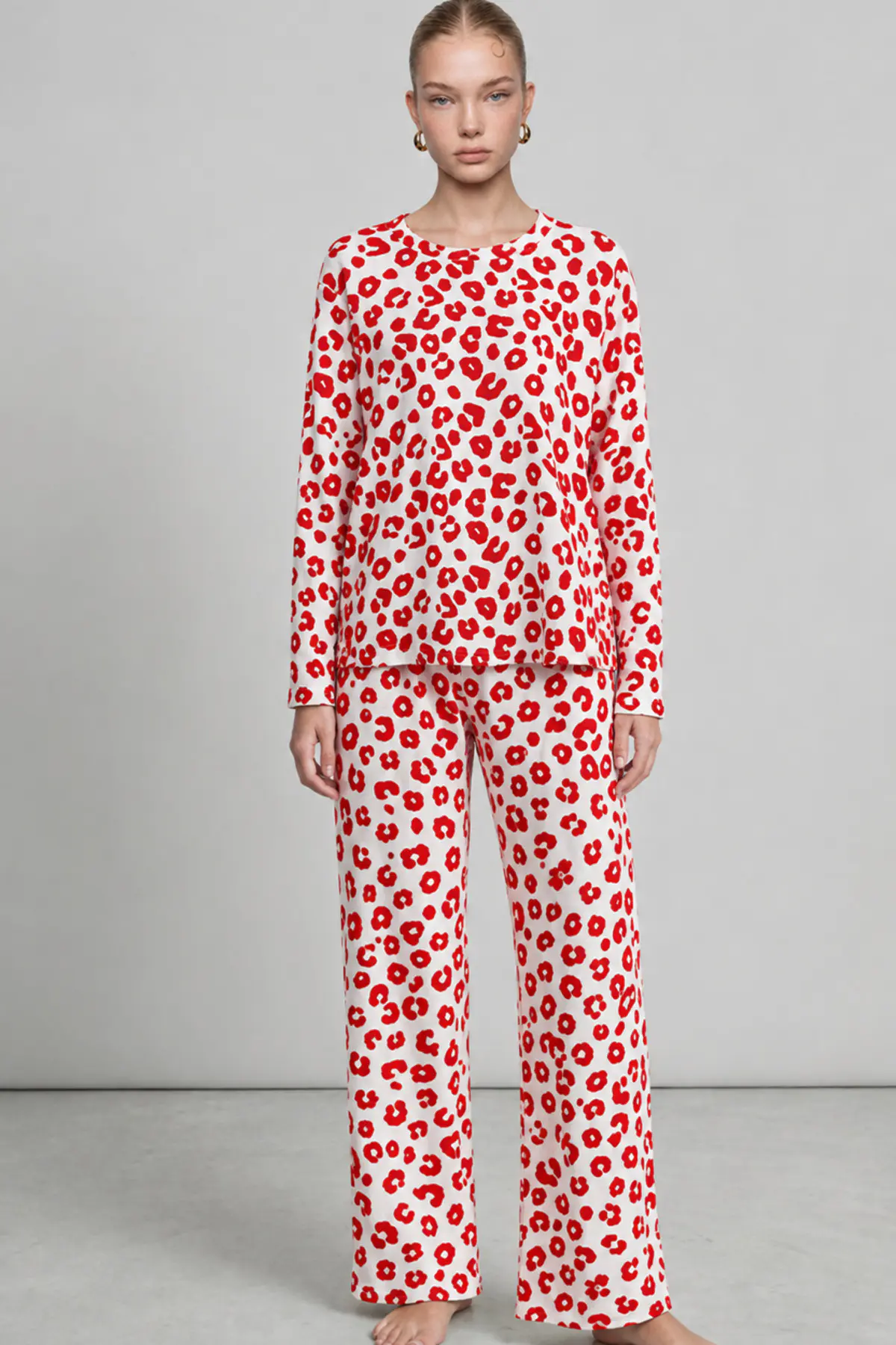 Kadın Comfort Esnek Kırmızı Pijama Takımı 4686
