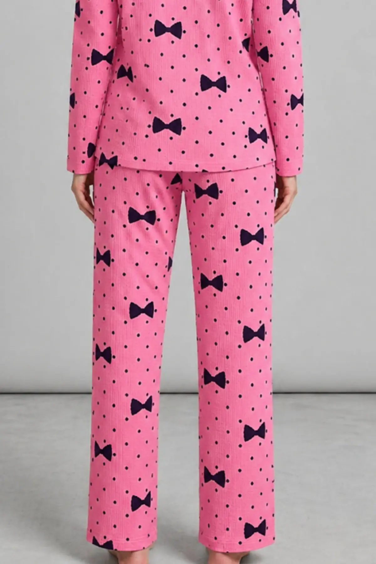 Kadın Desenli Nefes Alan Pembe Pijama Takımı 4694