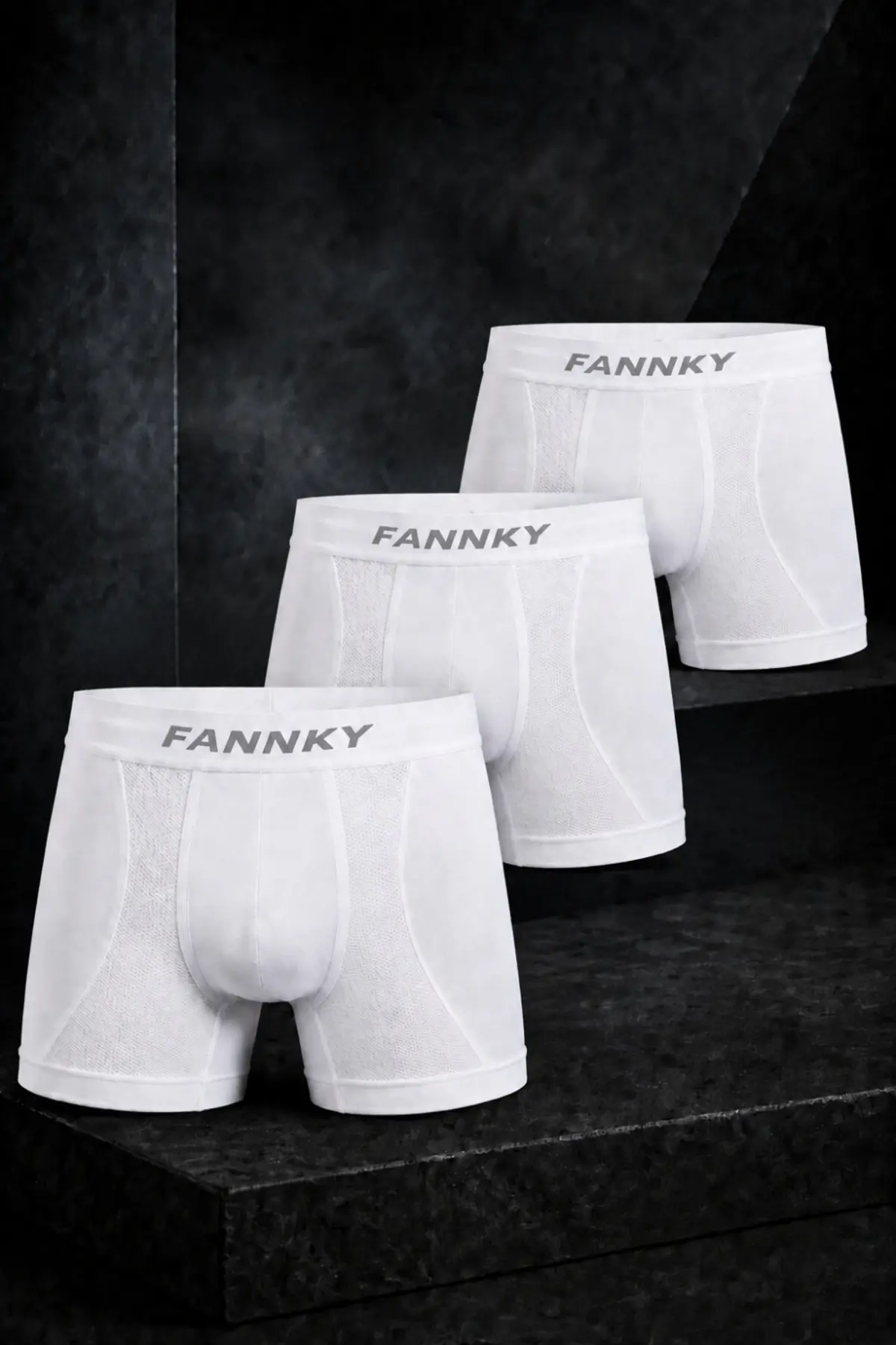 Erkek Rahat Esnek Seamless 3 Lü Beyaz Boxer