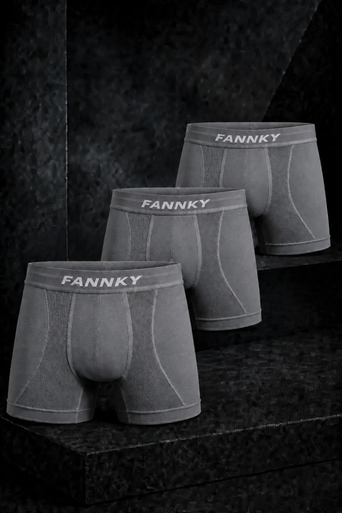 Erkek Rahat Esnek Seamless 3 Lü Gri Boxer
