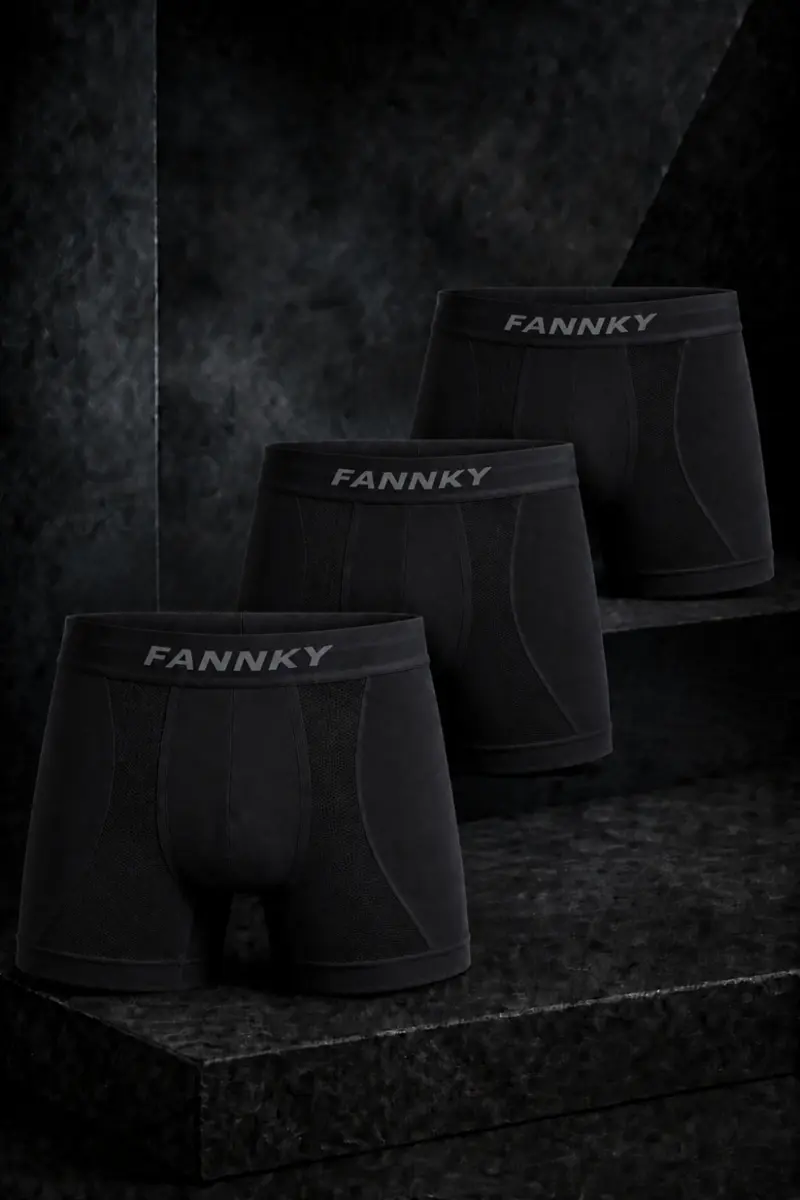 Erkek Rahat Esnek Seamless 3 Lü Siyah Boxer