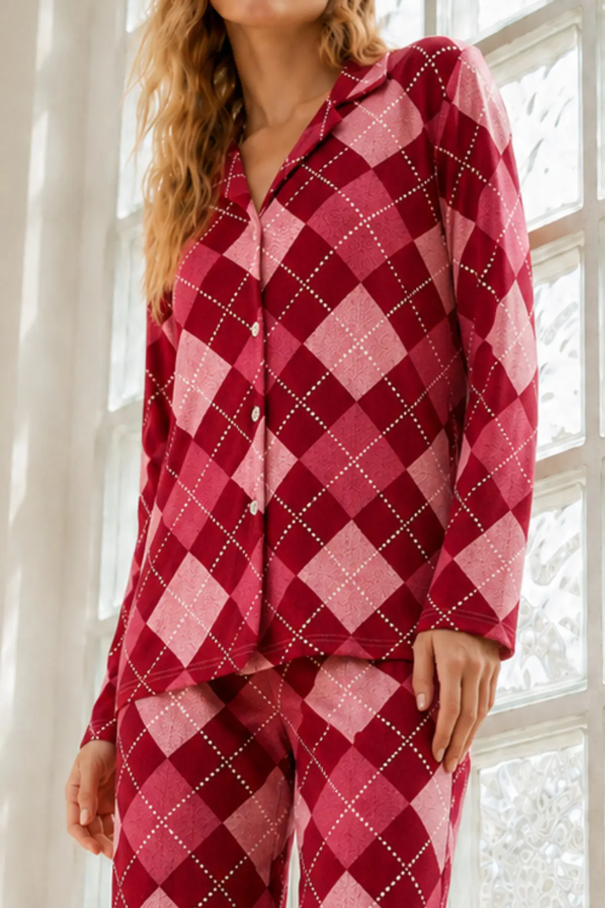 Kadın Regular Bürümcük Kırmızı Pijama Takımı