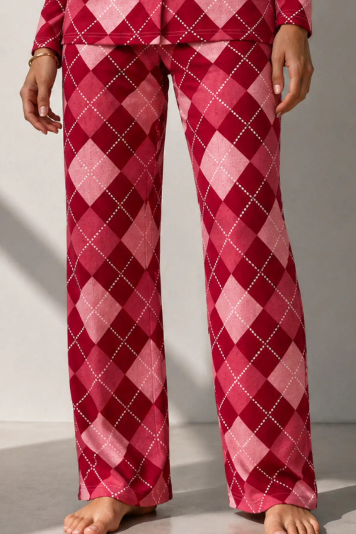 Kadın Uzun Kol Pamuklu Kırmızı Pijama Takımı