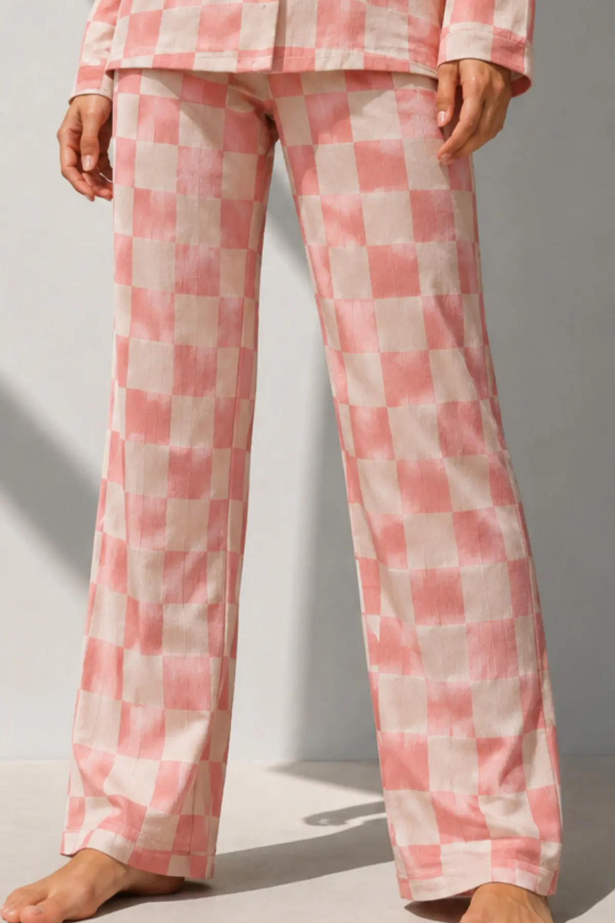 Kadın Uzun Kol Pamuklu Pembe Pijama Takımı