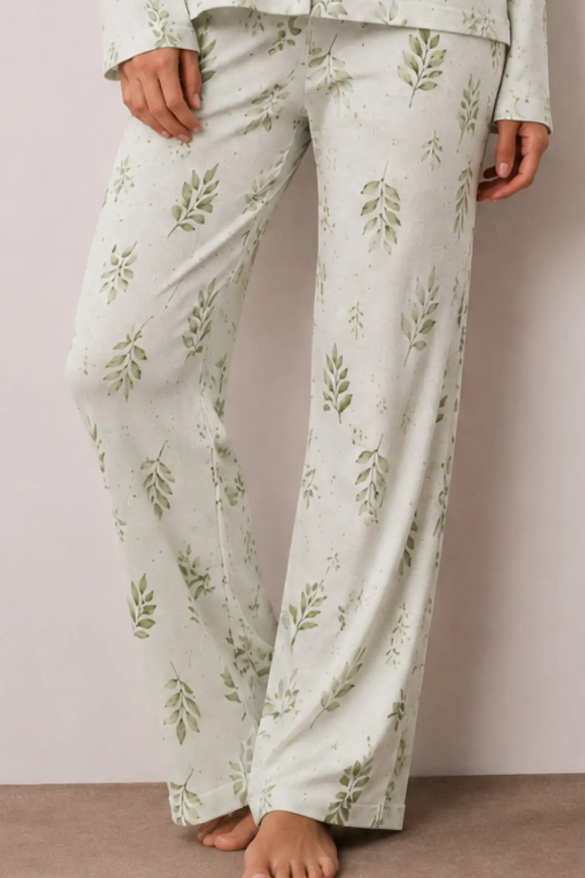 Kadın Düğmeli Kışlık Ev Çağla Yeşili Pijama Takımı