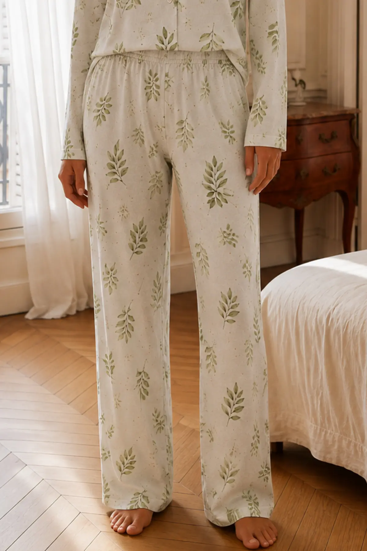 Kadın Relax Fit Düğme Çağla Yeşili Pijama Takımı
