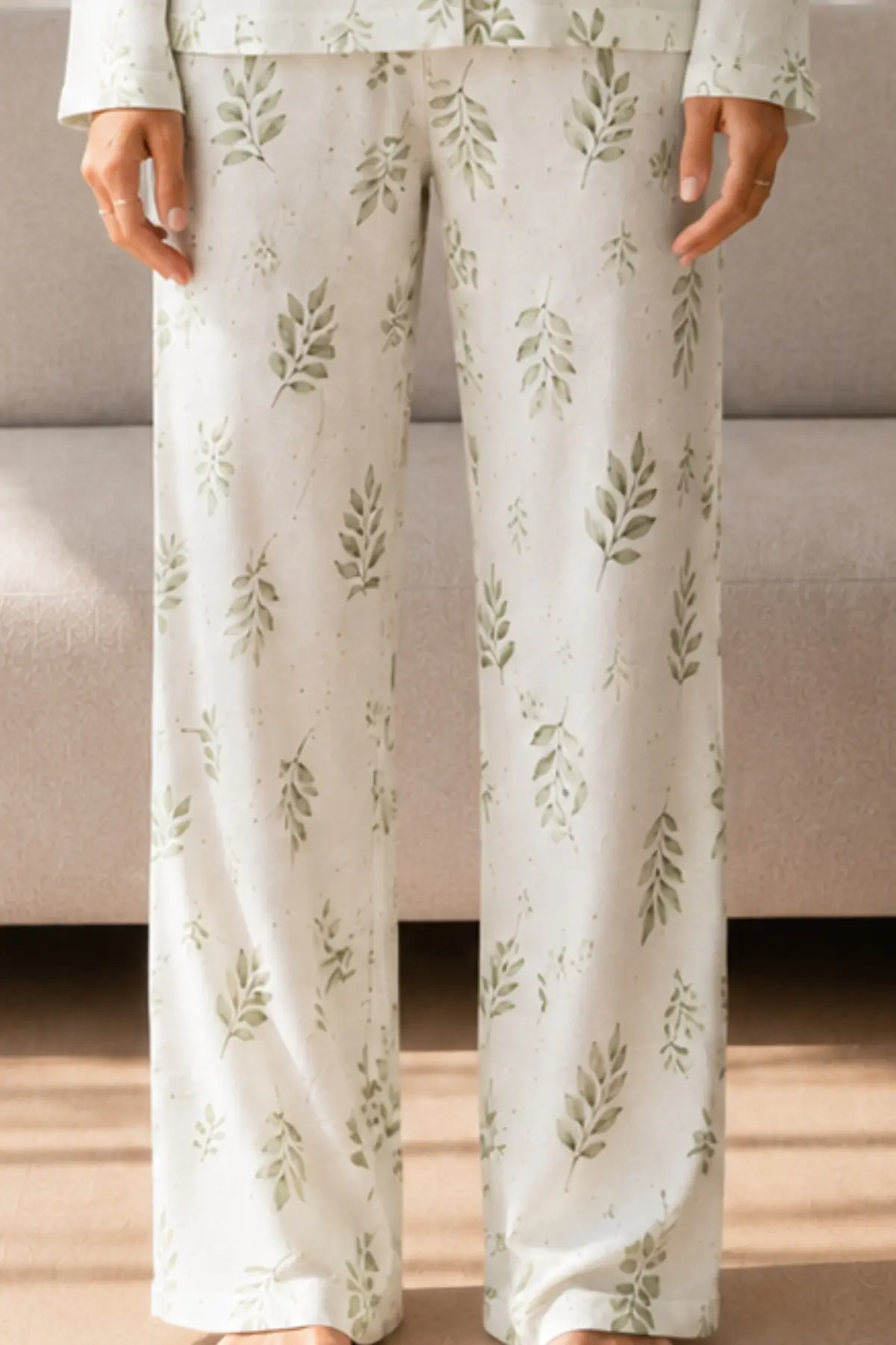 Kadın Desenli Basic Kış Çağla Yeşili Pijama Takımı