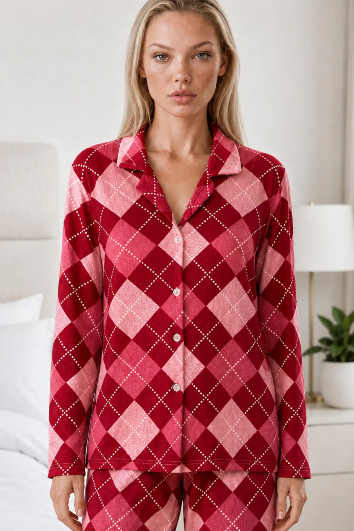 Kadın Casual Esnek Bol Kırmızı Pijama Takımı 4668