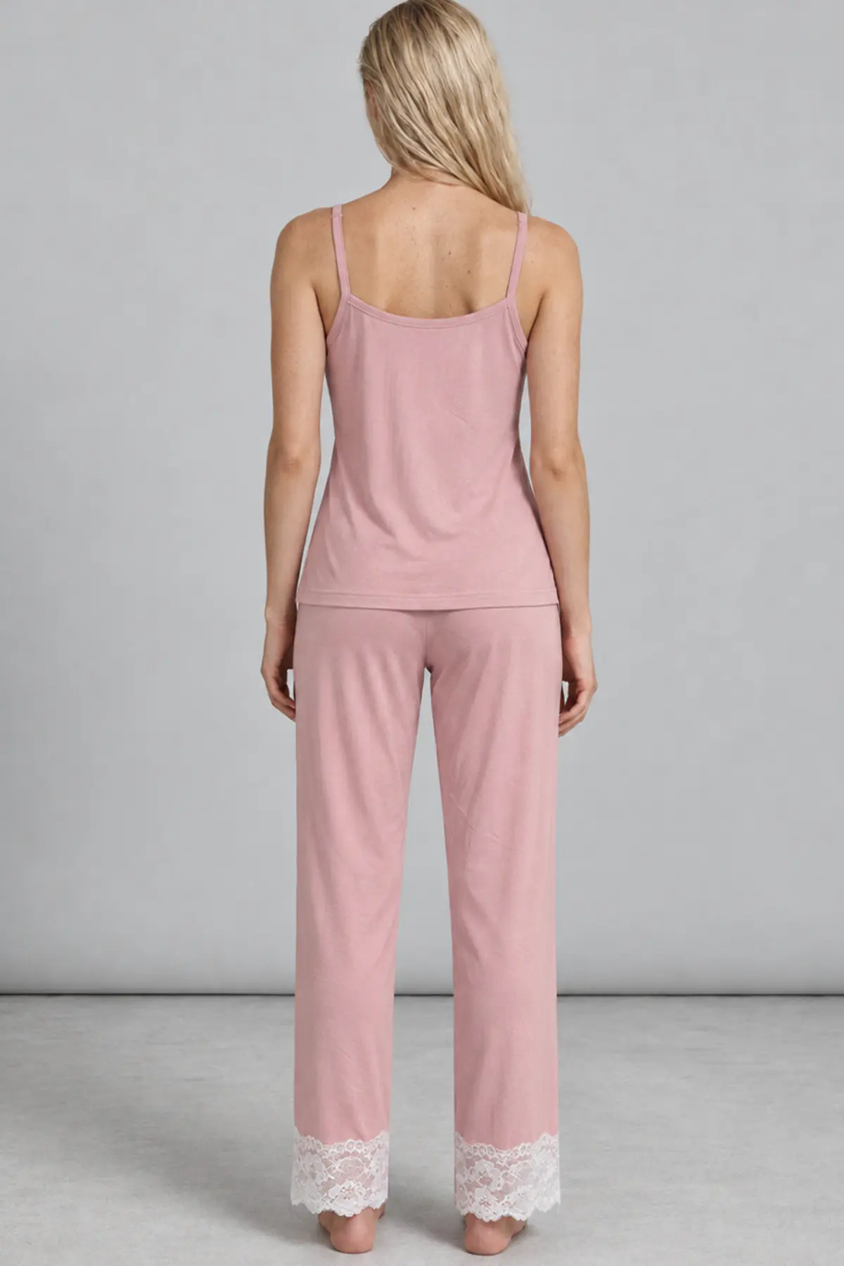 Kadın Dantelli Relaxed Pembe Pijama Takımı 4742