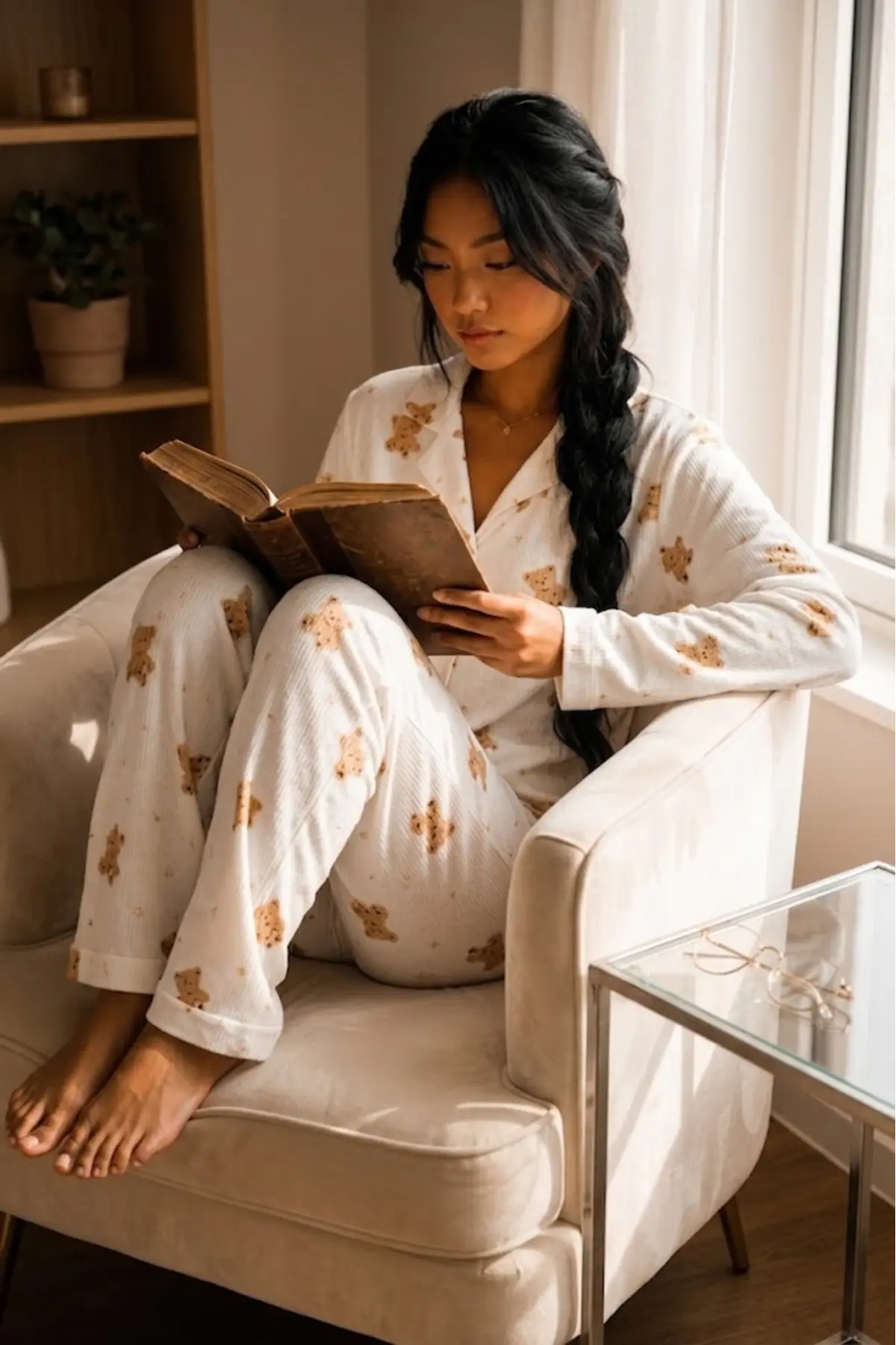 Kadın Düğmeli Gömlek Yaka Ev Giyimi Beyaz Pijama Takımı