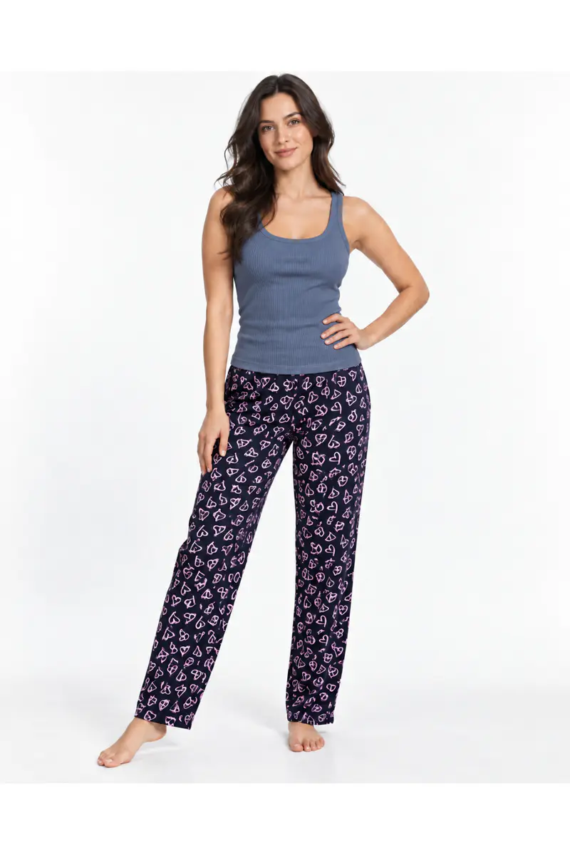 Kadın Çizgili Bluz Desenli Askılı Gri Pijama Takımı