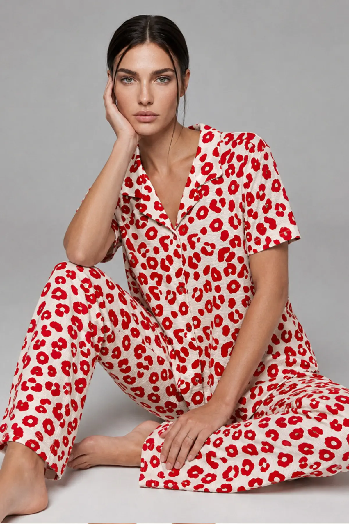 Kadın Kısa Kol Comfort Kırmızı Pijama Takımı 4725