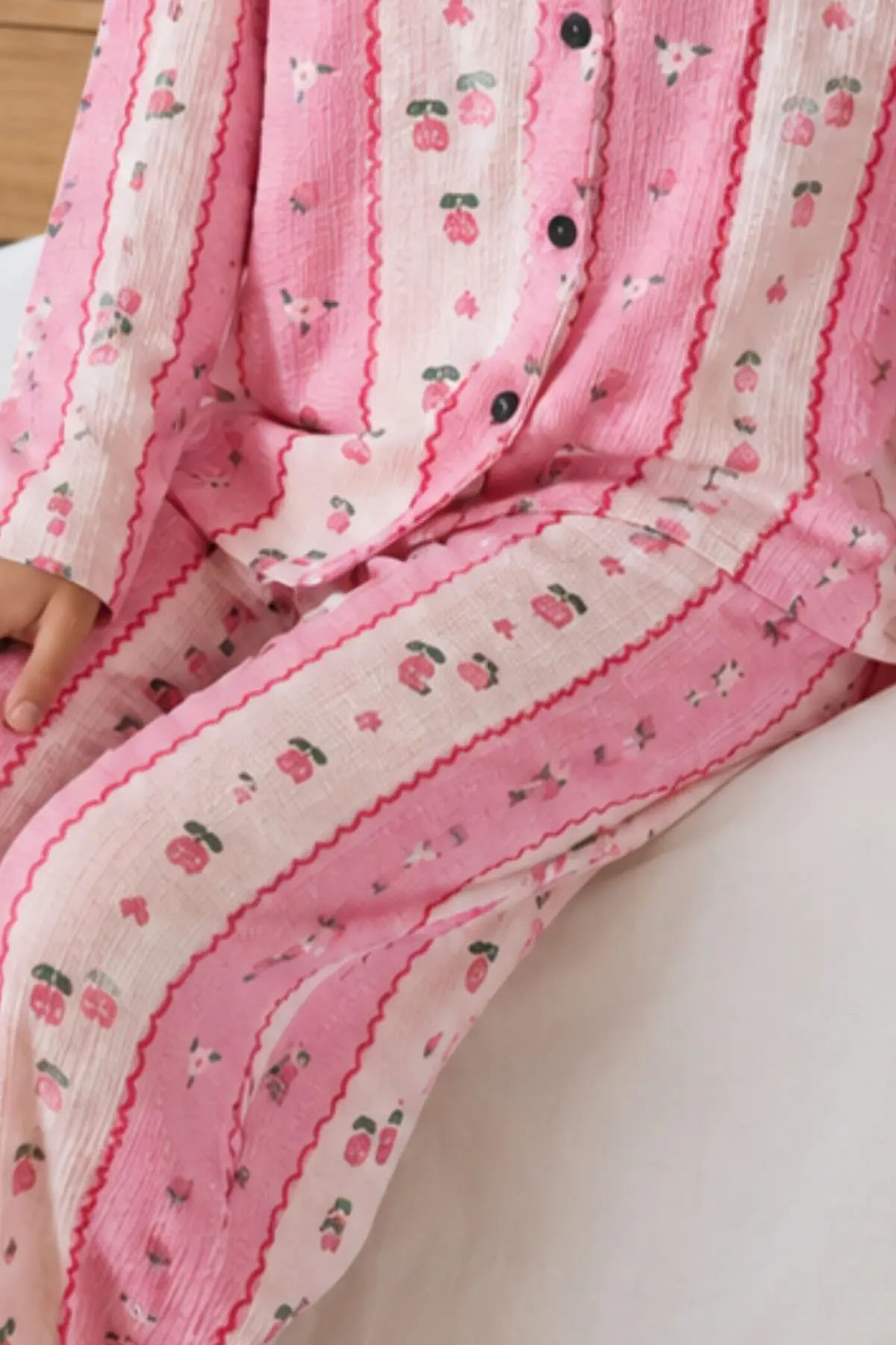 Kadın Desenli Relaxed Pembe Pijama Takımı 4658