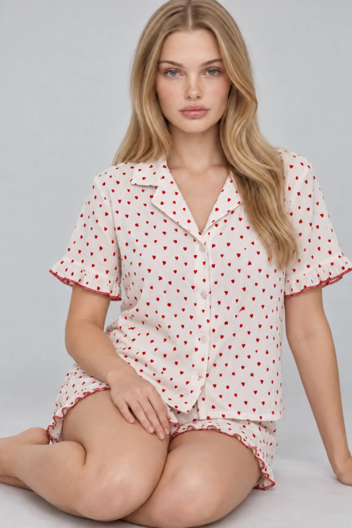 Kadın Şortu Rahat Ekru Pijama Takımı 4747