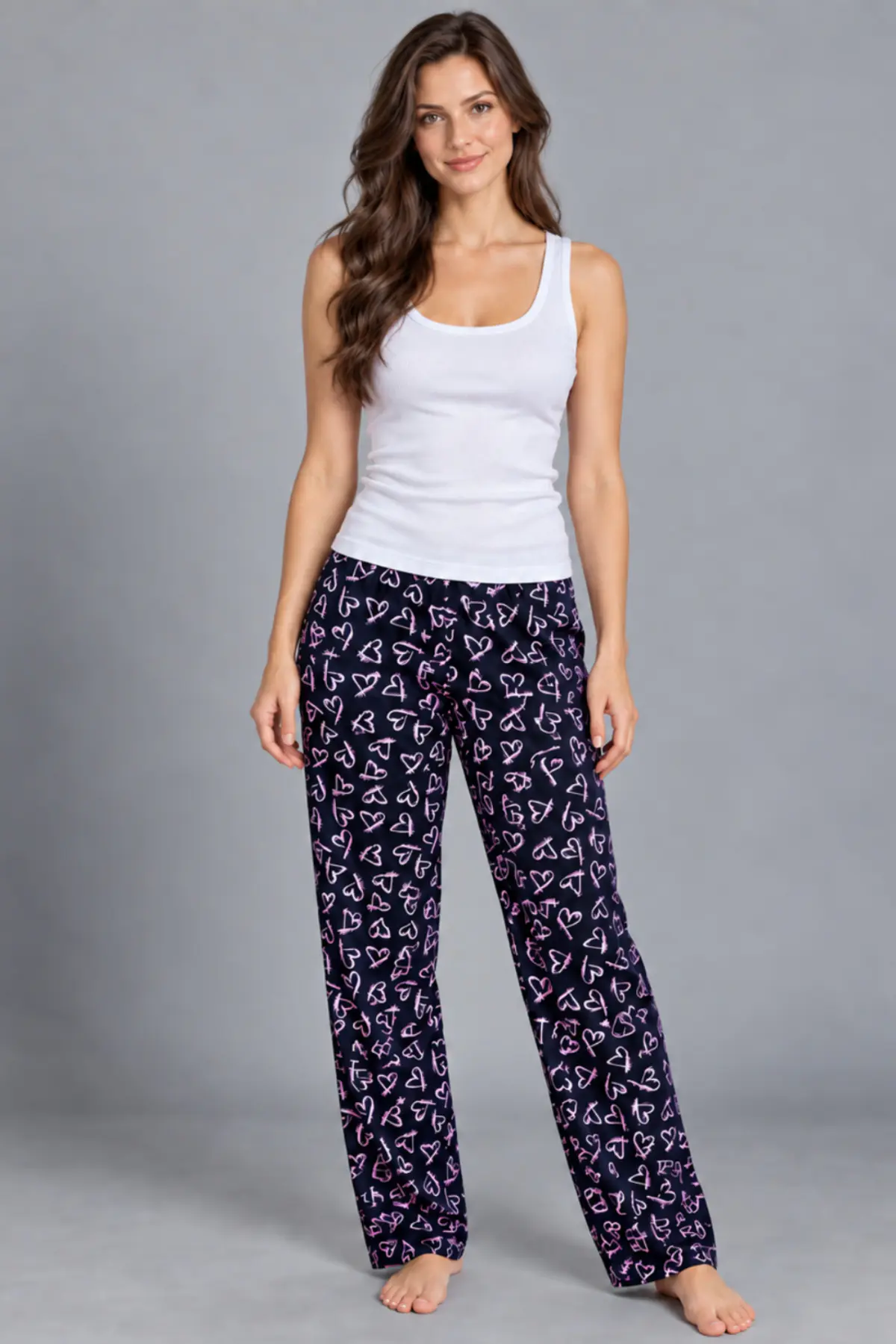 Kadın Trend Günlük Bluz Beyaz Desenli Pijama Takımı