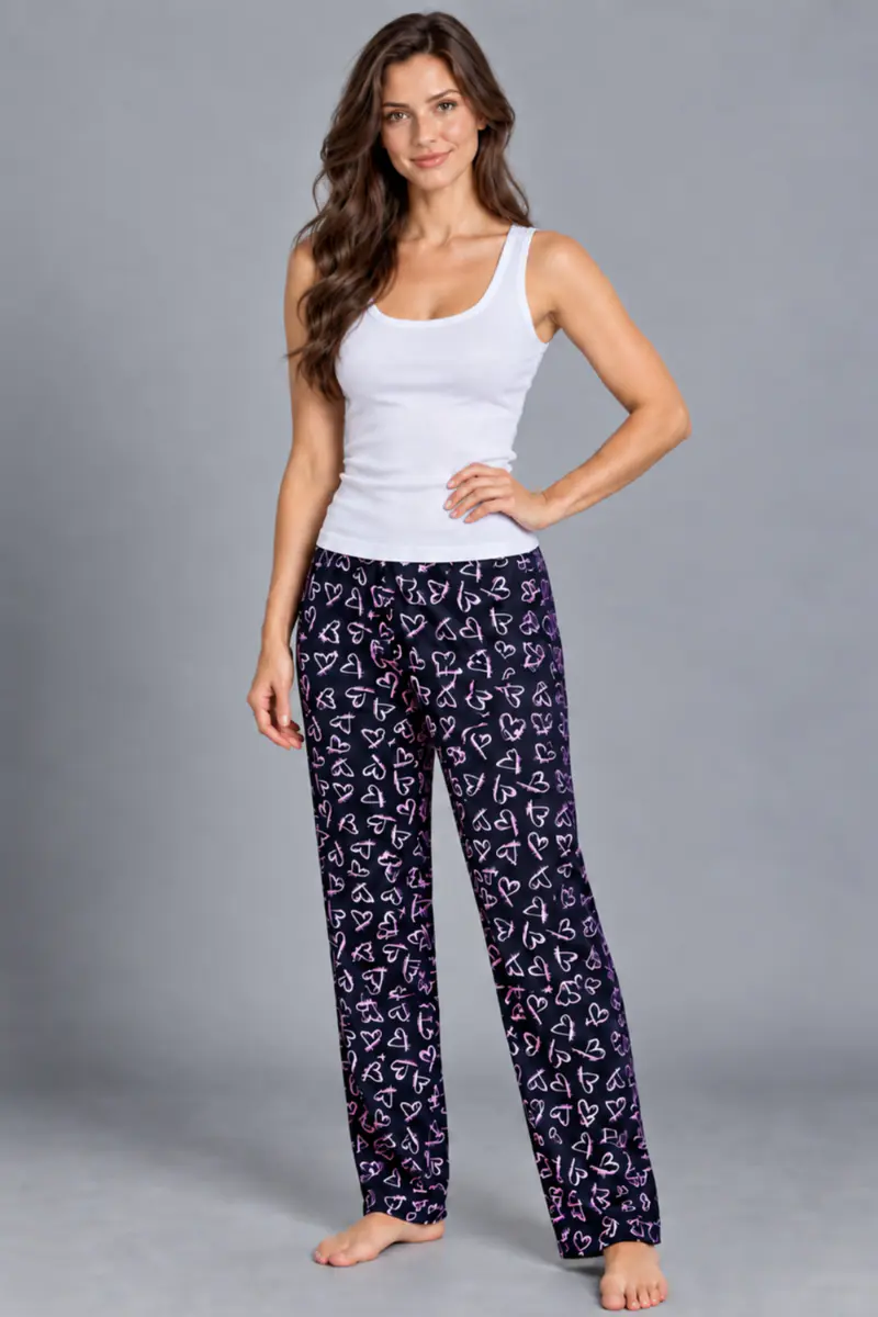 Kadın Trend Günlük Bluz Beyaz Desenli Pijama Takımı