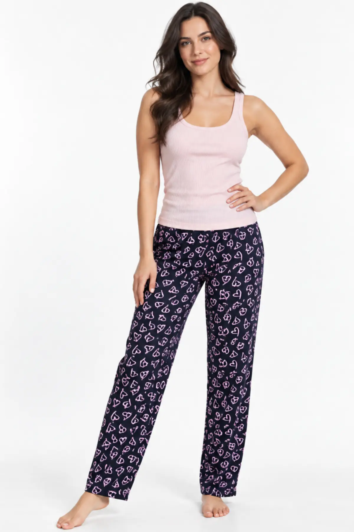 Kadın Trend Günlük Bluz Pembe Desenli Pijama Takımı