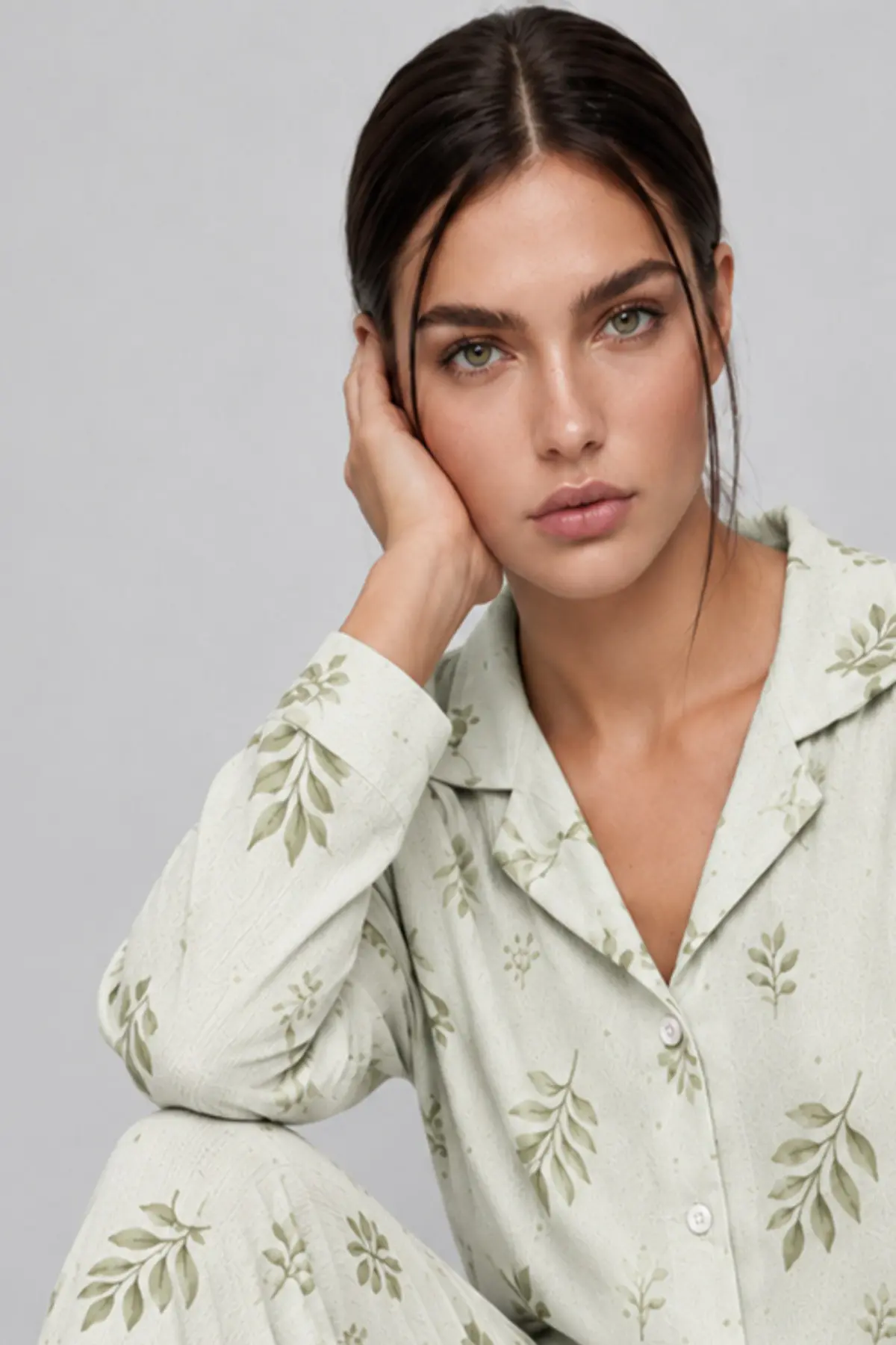 Kadın Uzun Kol Rahat Yeşil Pijama Takımı 4767