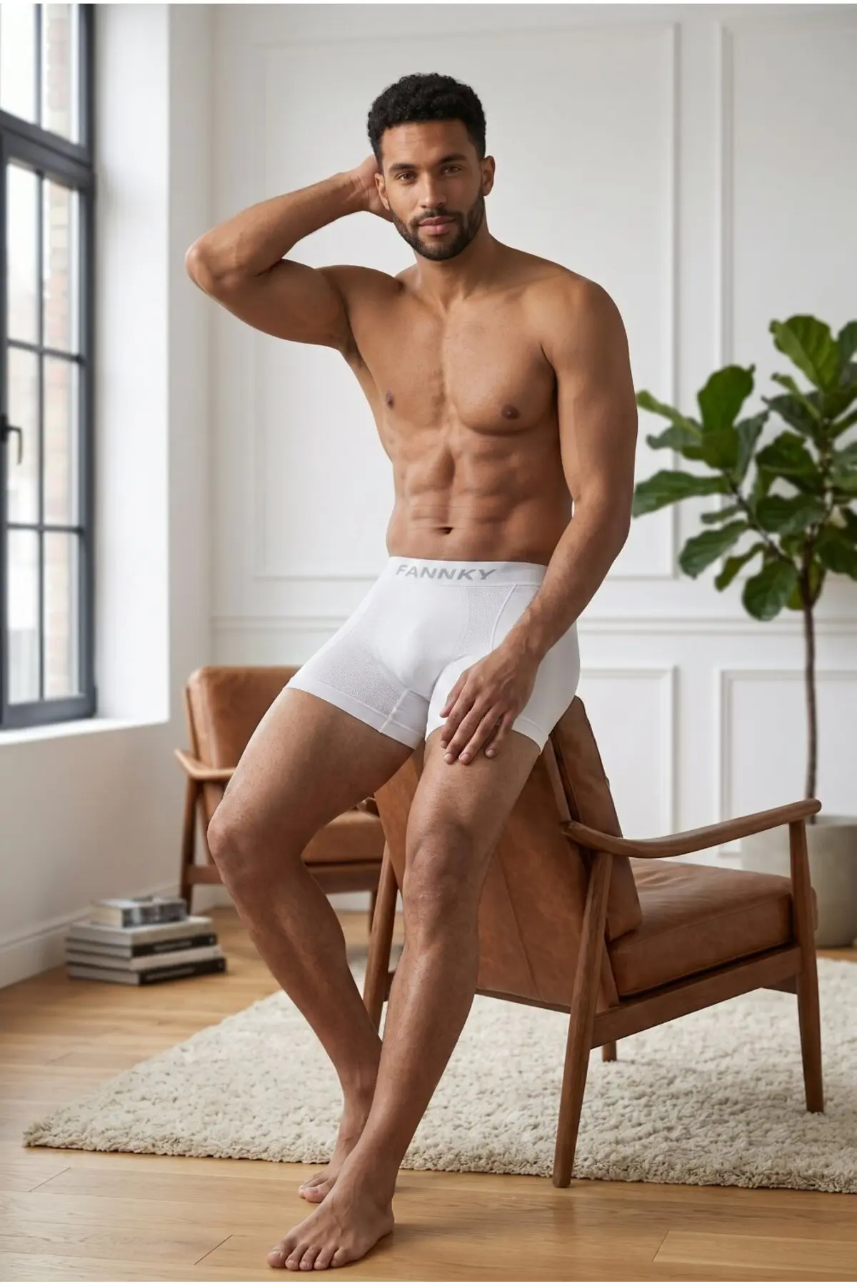 Erkek Rahat Esnek Seamless Beyaz Boxer