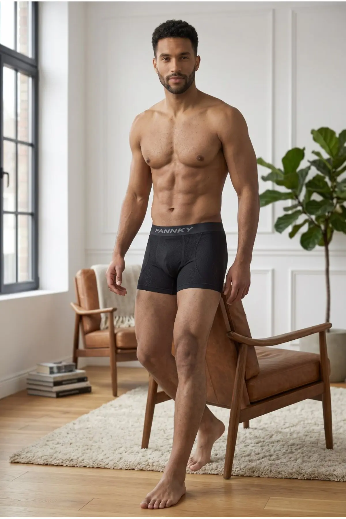 Erkek Rahat Esnek Seamless Siyah Boxer