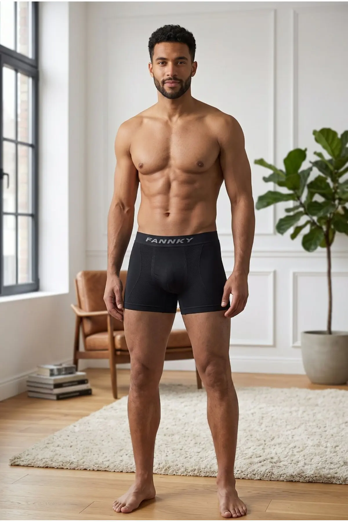 Erkek Rahat Esnek Seamless Siyah Boxer