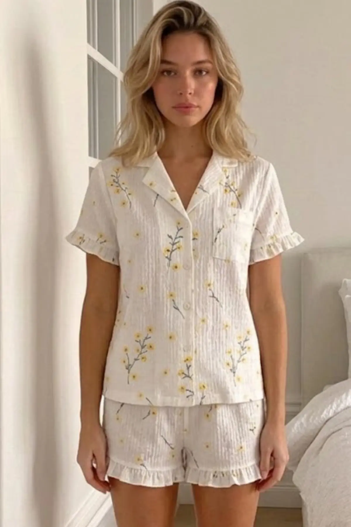 Kadın Viskon Kısa Kol Regular Çok Renkli Pijama Takımı