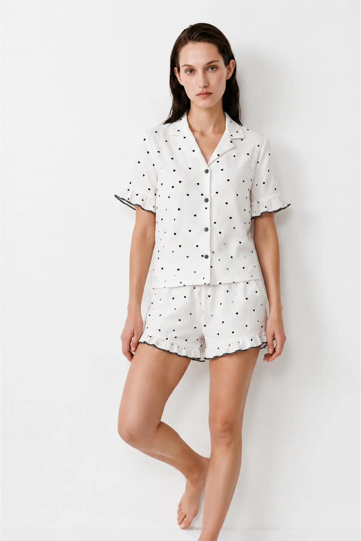 Kadın Relaxed Lastikli Beyaz Pijama Takımı