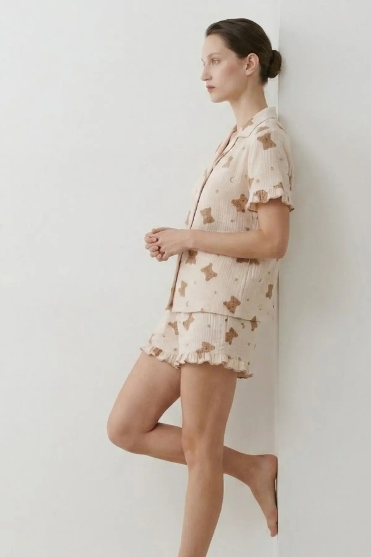 Kadın Relaxed Lastikli Kar Beyaz Pijama Takımı
