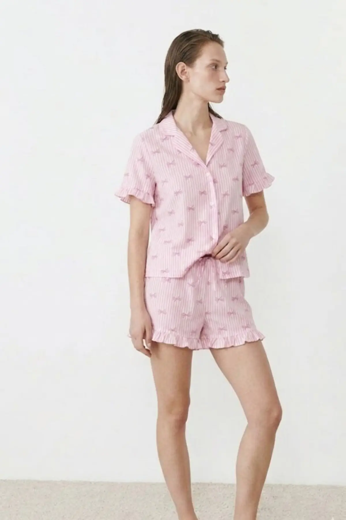 Kadın Relaxed Lastikli Pembe Pijama Takımı