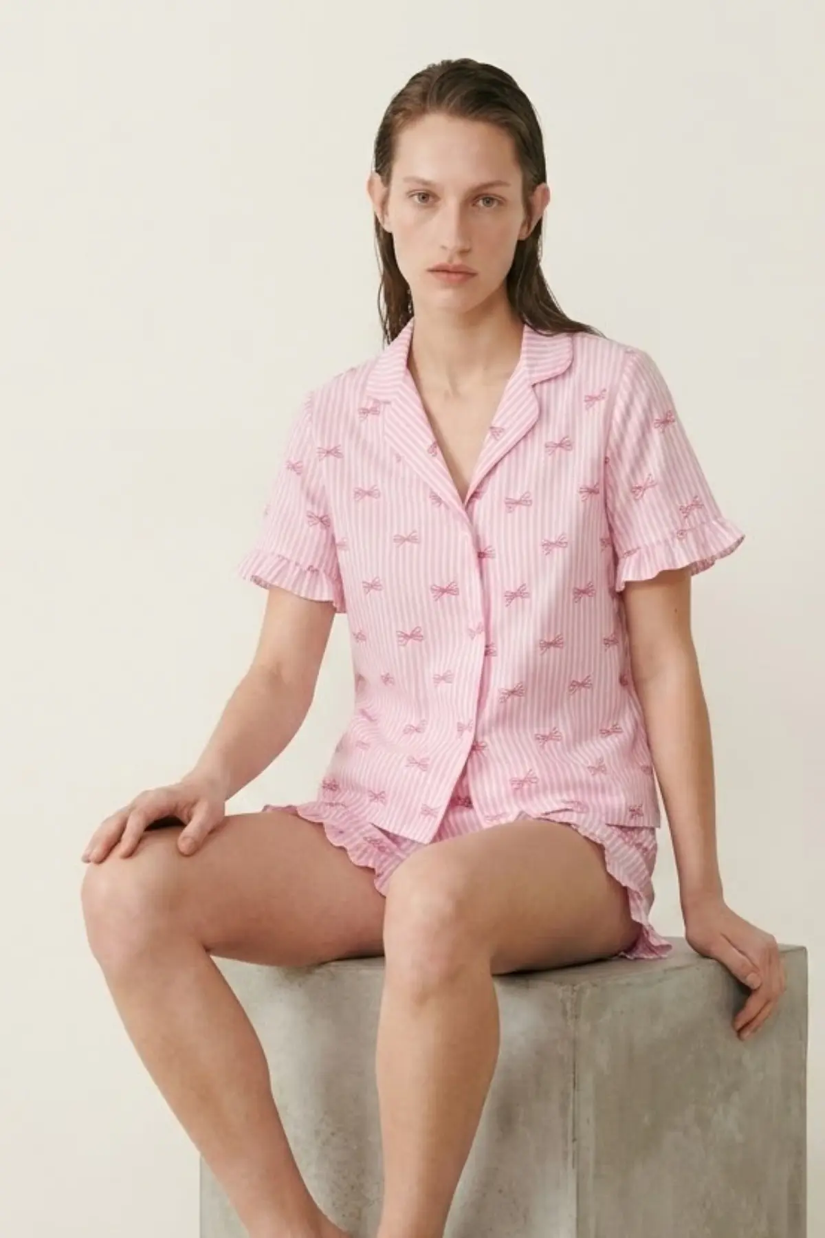 Kadın Relaxed Lastikli Pembe Pijama Takımı