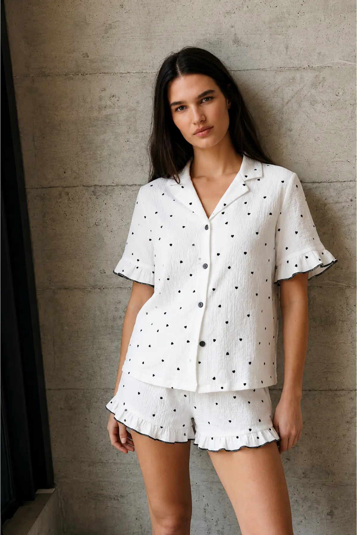 Kadın V Yaka Comfort Fit Beyaz Pijama Takımı