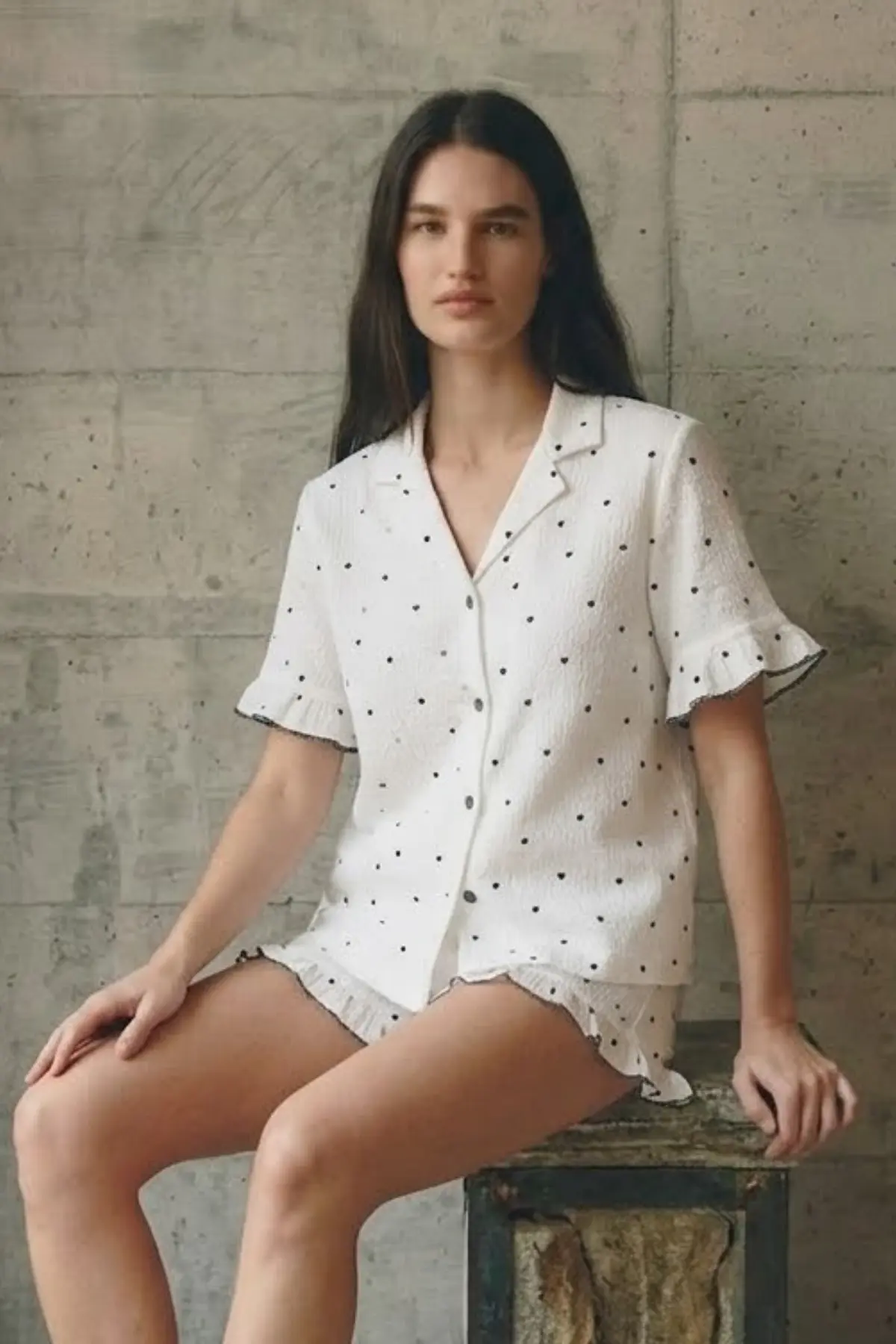 Kadın V Yaka Comfort Fit Beyaz Pijama Takımı