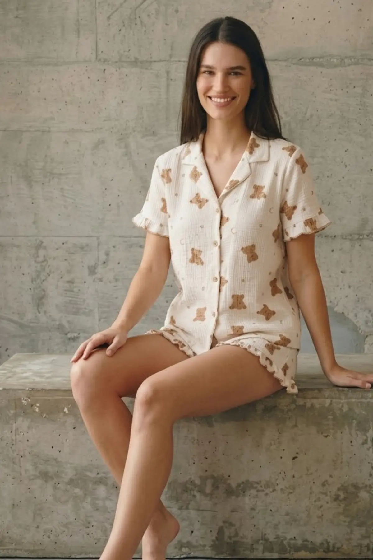 Kadın V Yaka Comfort Fit Kar Beyaz Pijama Takımı