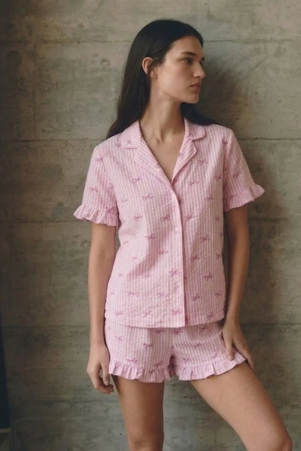 Kadın V Yaka Comfort Fit Pembe Pijama Takımı