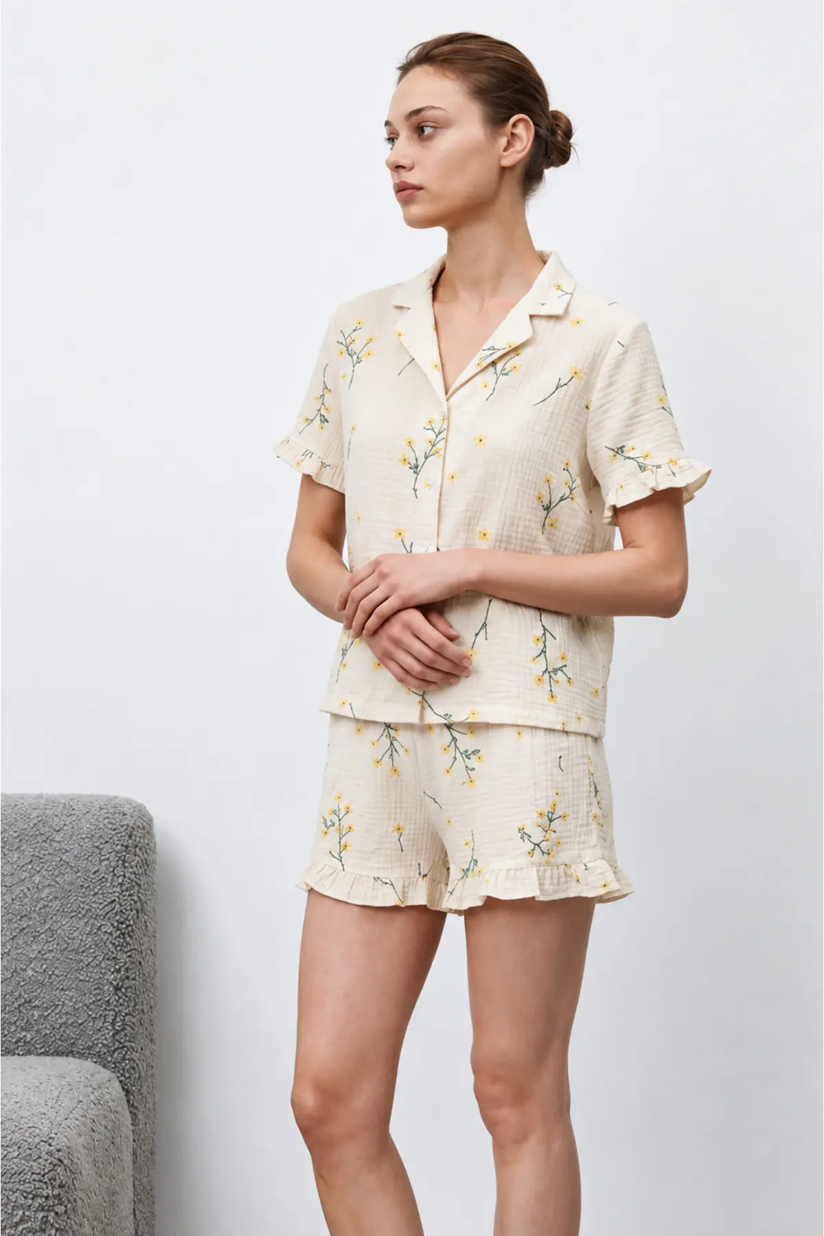 Kadın Premium Fırfırlı Çok Renkli Pijama Takımı