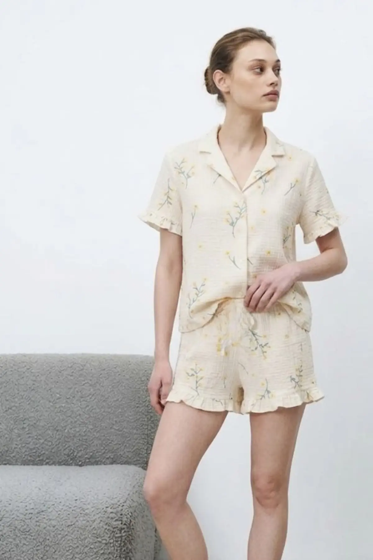 Kadın Premium Fırfırlı Çok Renkli Pijama Takımı
