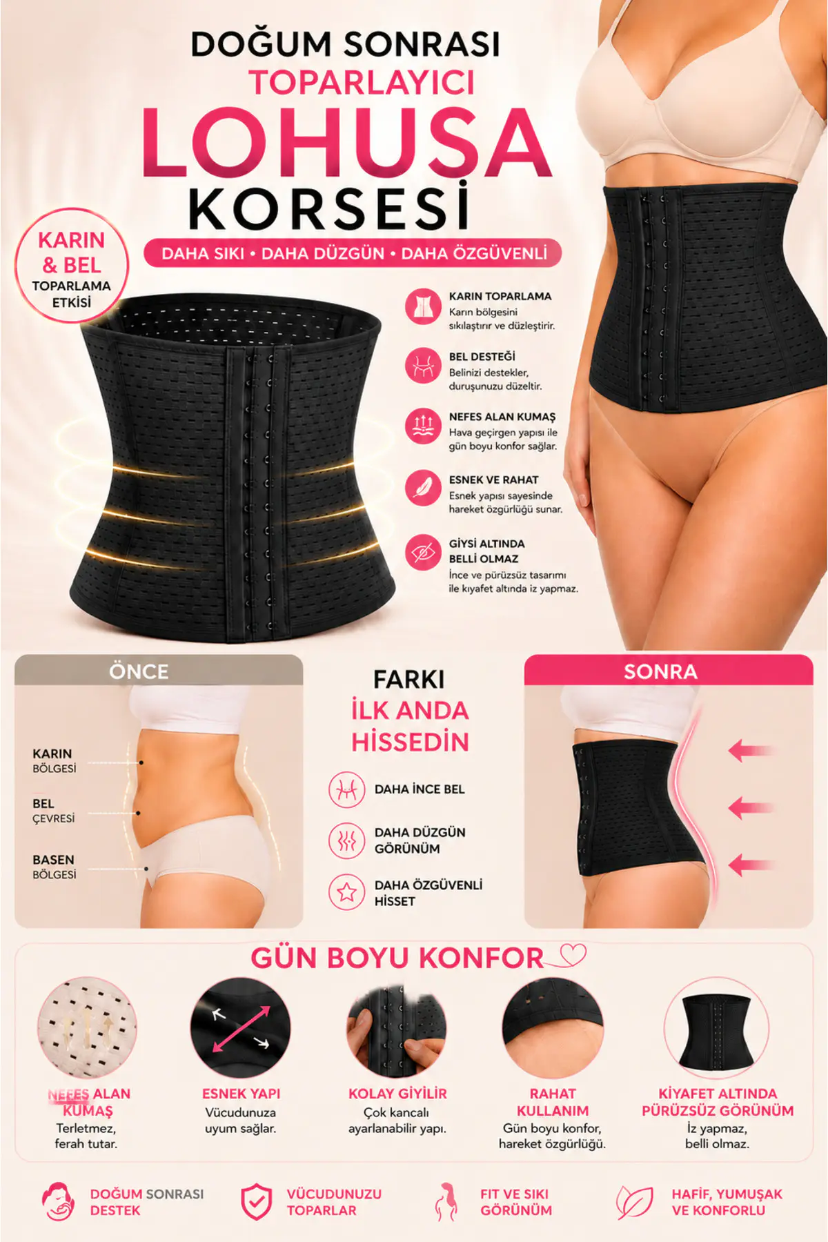 Kadın Siyah Doğum Sonrası Lohusa Korse 4418