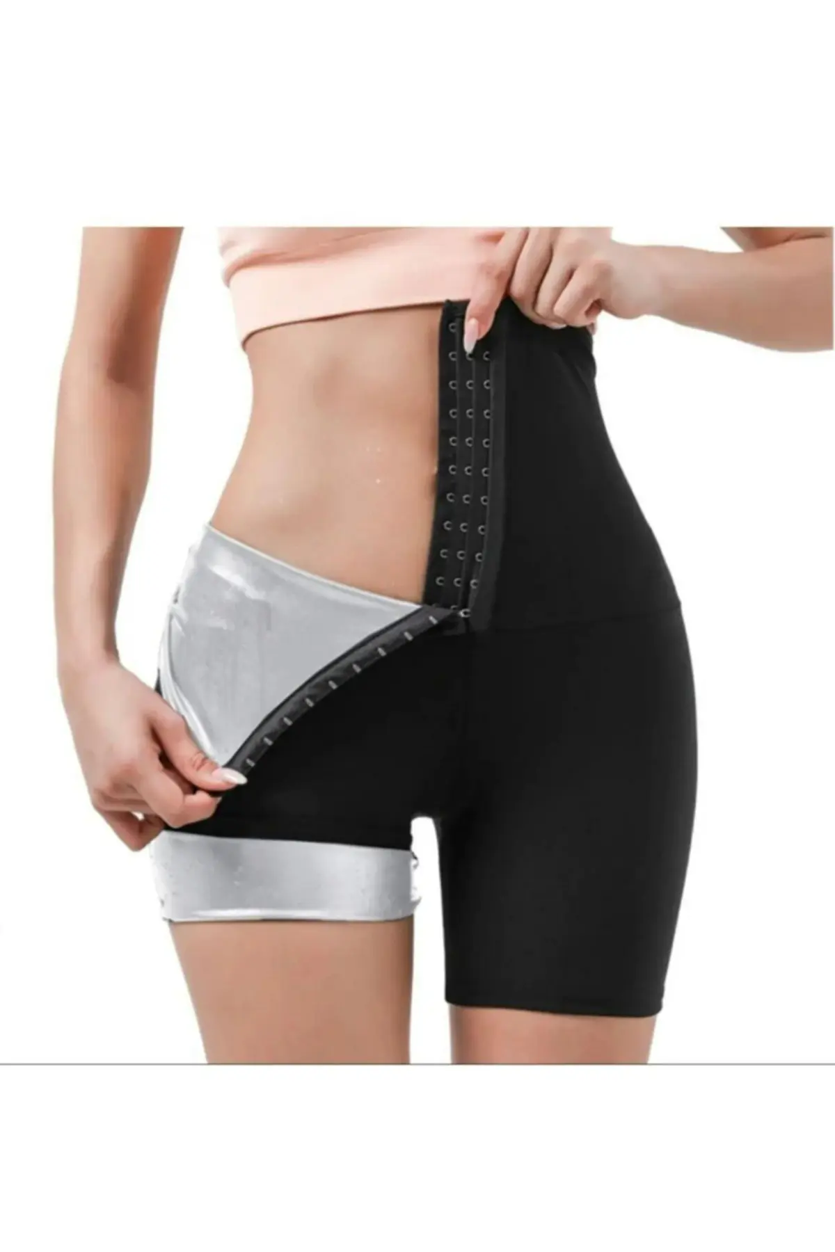 Şort Agraflı Sauna Şort Termal Toparlayıcı Yağ Yakmaya Ve Kilo Vermeye Yardımcı 4411 siyah