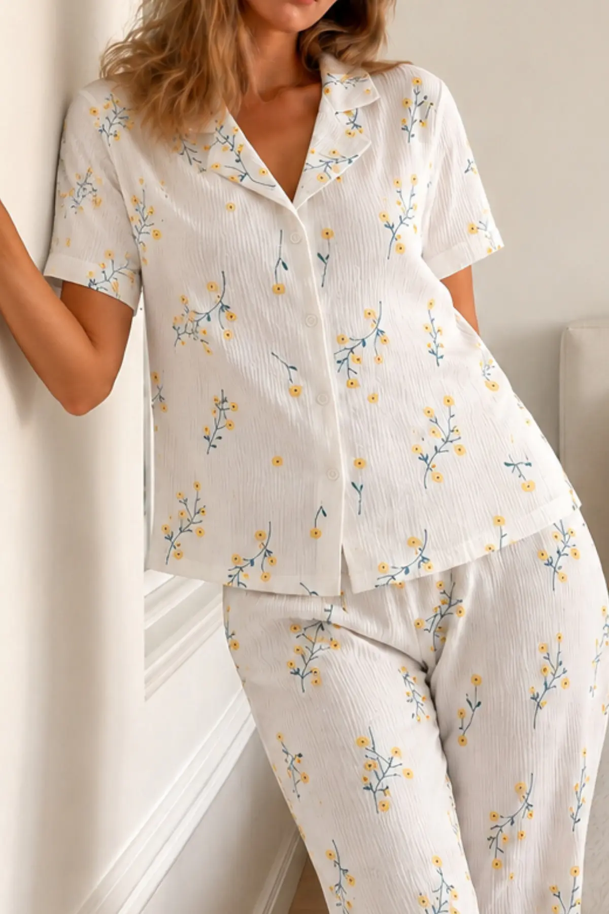 Kadın Loose Kalıp Pamuklu Çok Renkli Pijama Takımı