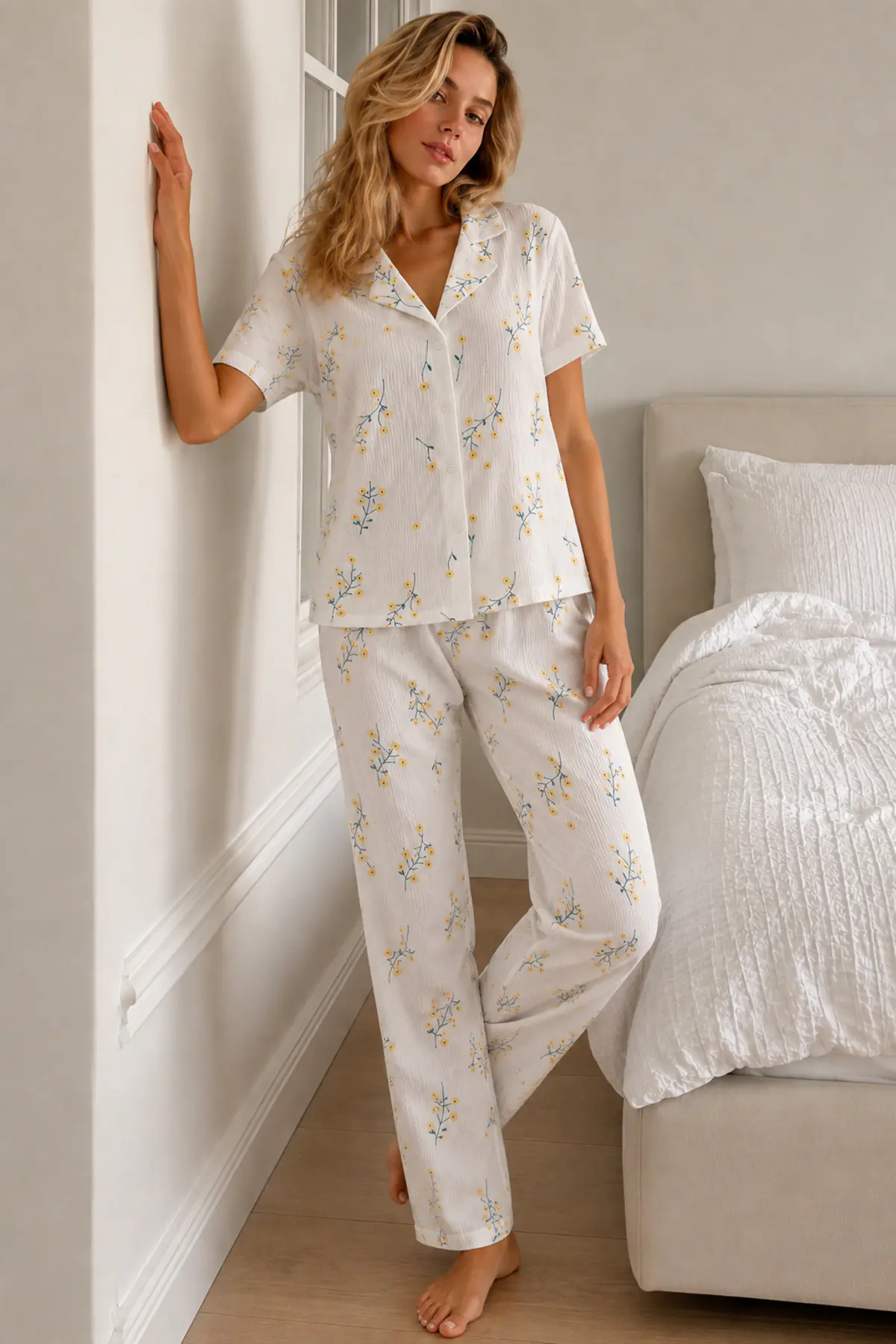 Kadın Loose Kalıp Pamuklu Çok Renkli Pijama Takımı