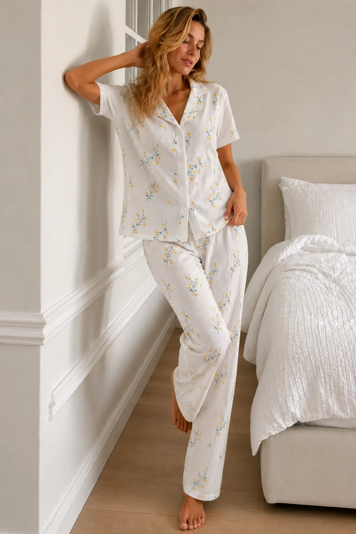 Kadın Loose Kalıp Pamuklu Çok Renkli Pijama Takımı