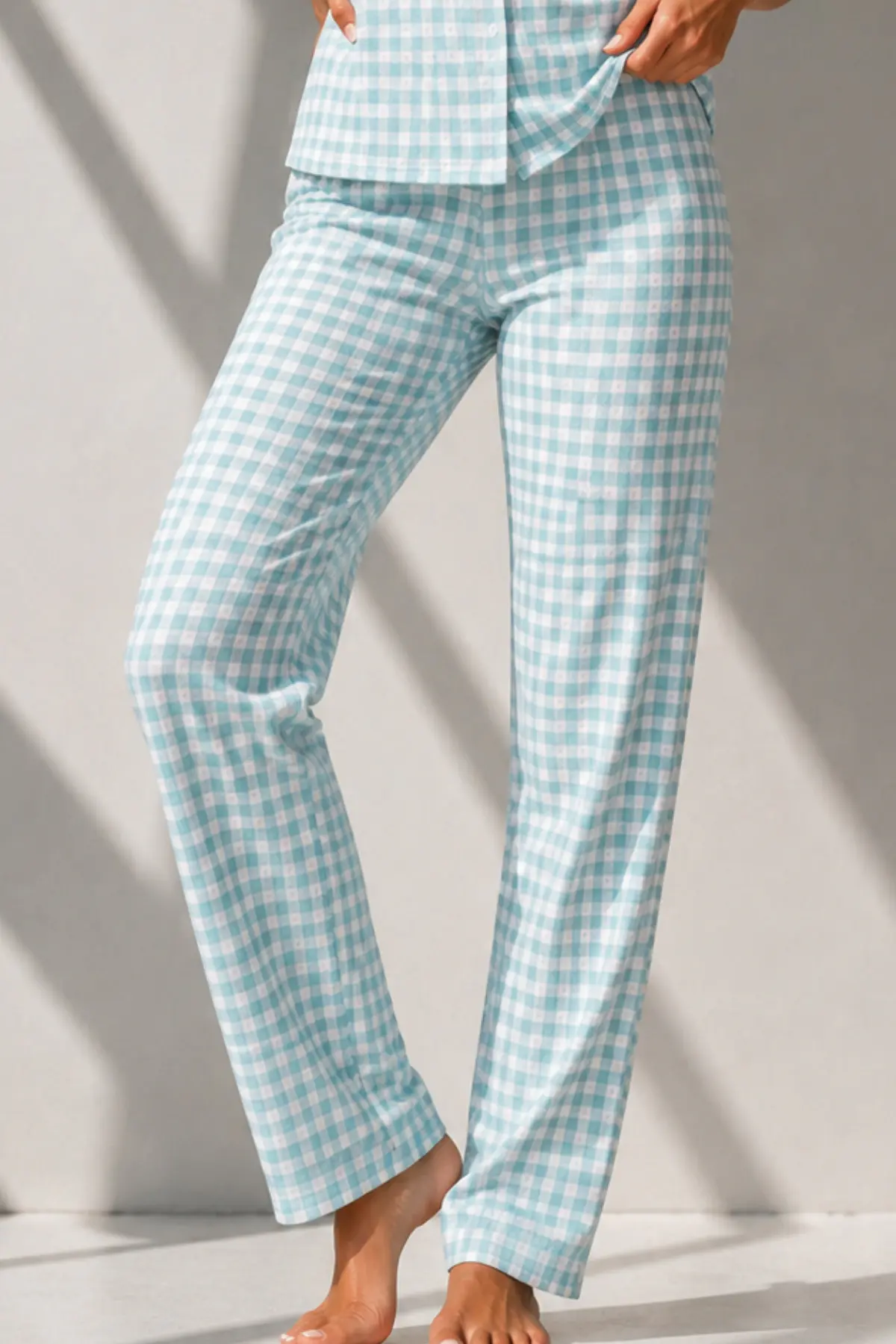 Kadın Klasik Doğal Düğme Gece Su Yeşili Pijama Takımı