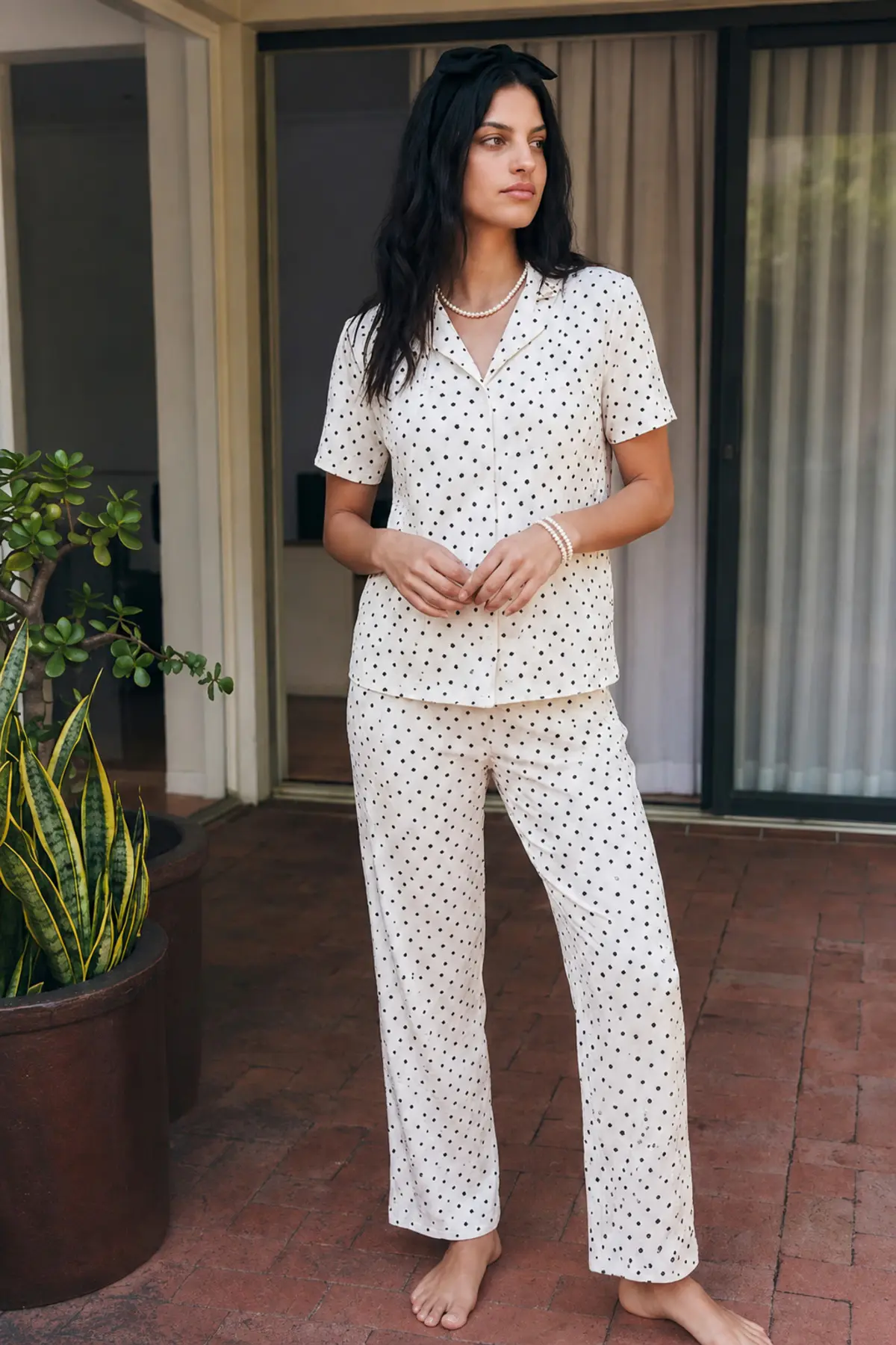 Viskon Karışım Homewear Kar Beyaz Pijama Takımı