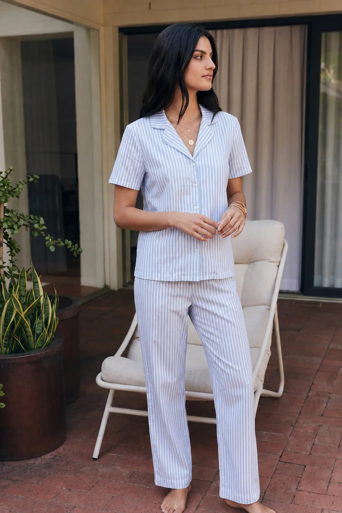 Viskon Karışım Homewear Mavi Pijama Takımı