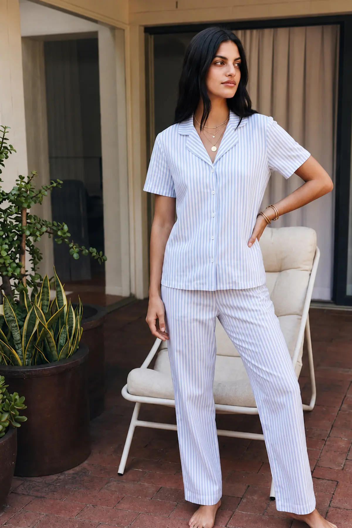 Viskon Karışım Homewear Mavi Pijama Takımı