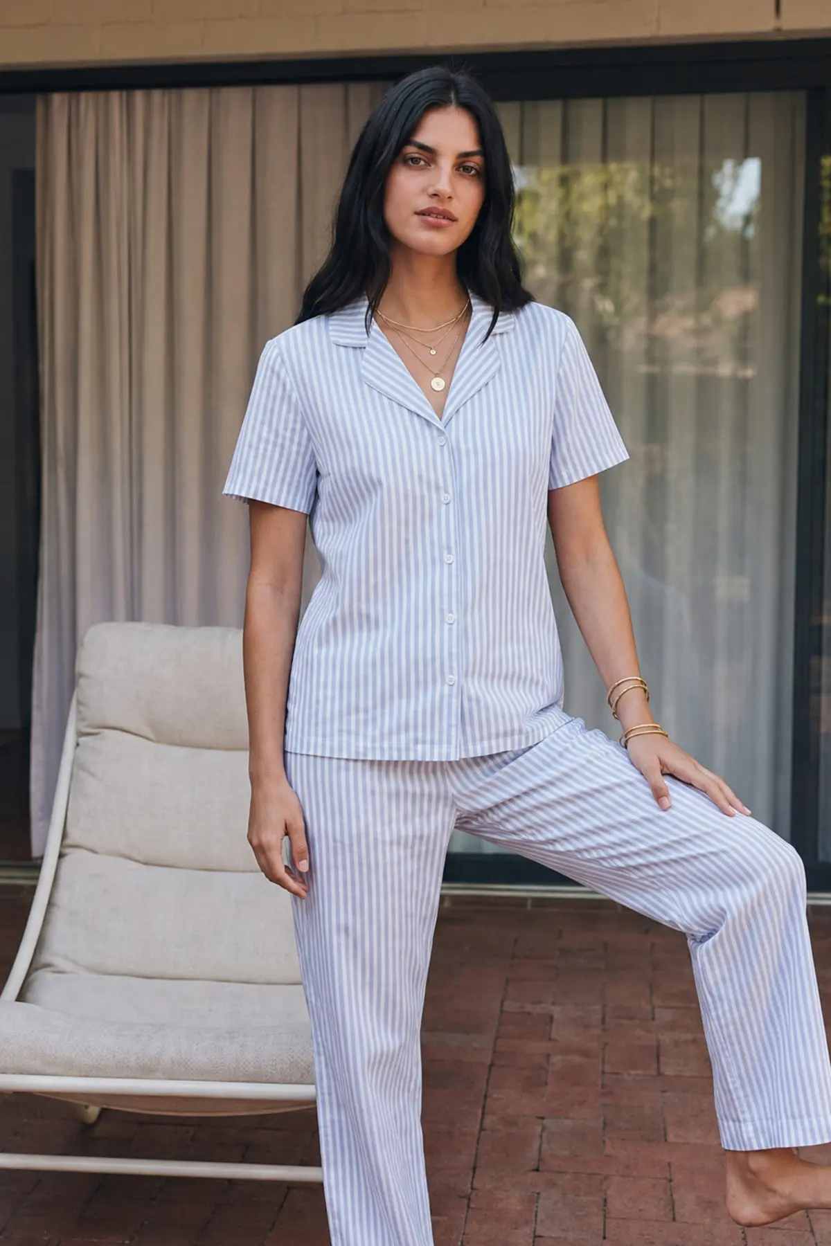 Viskon Karışım Homewear Mavi Pijama Takımı