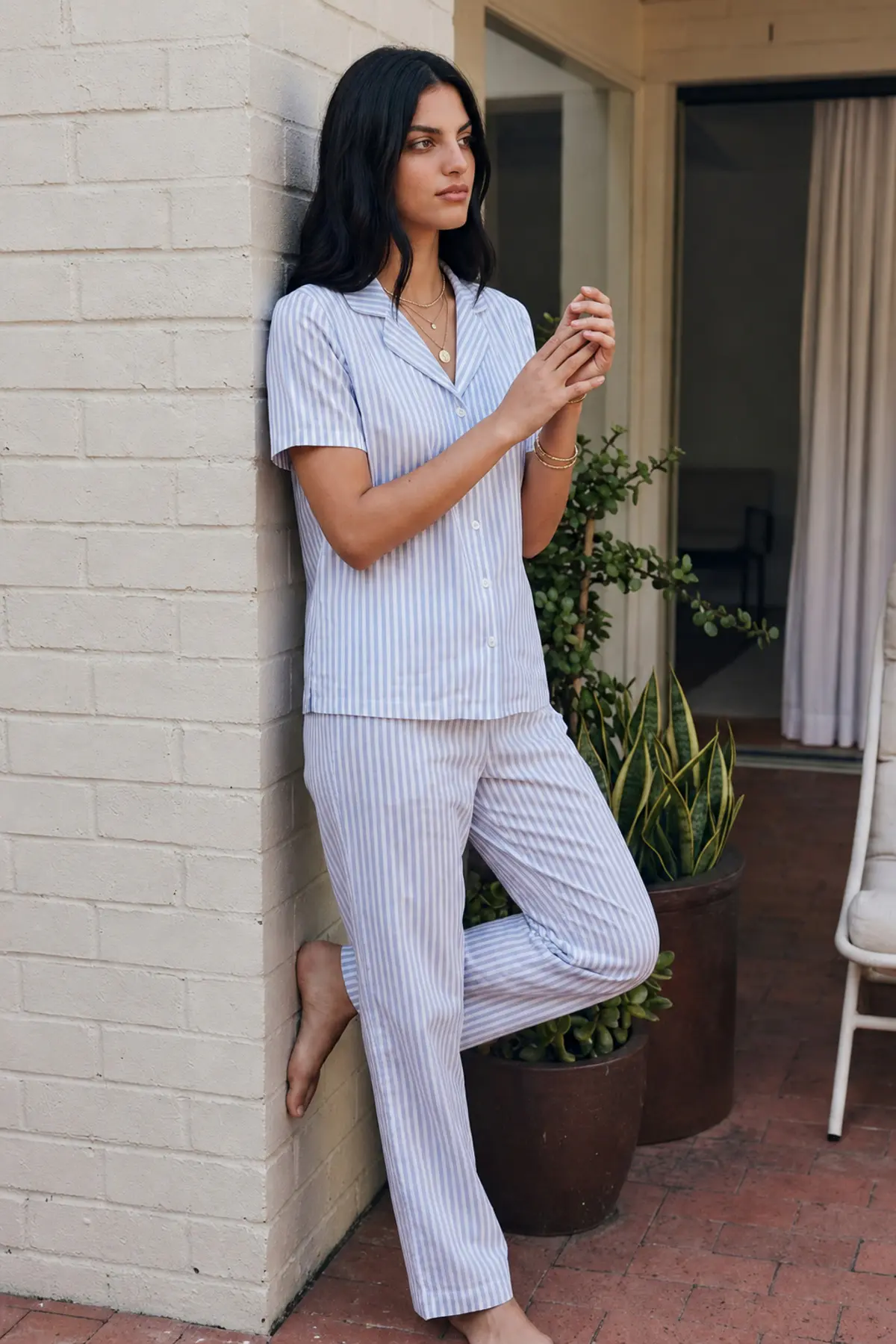 Viskon Karışım Homewear Mavi Pijama Takımı