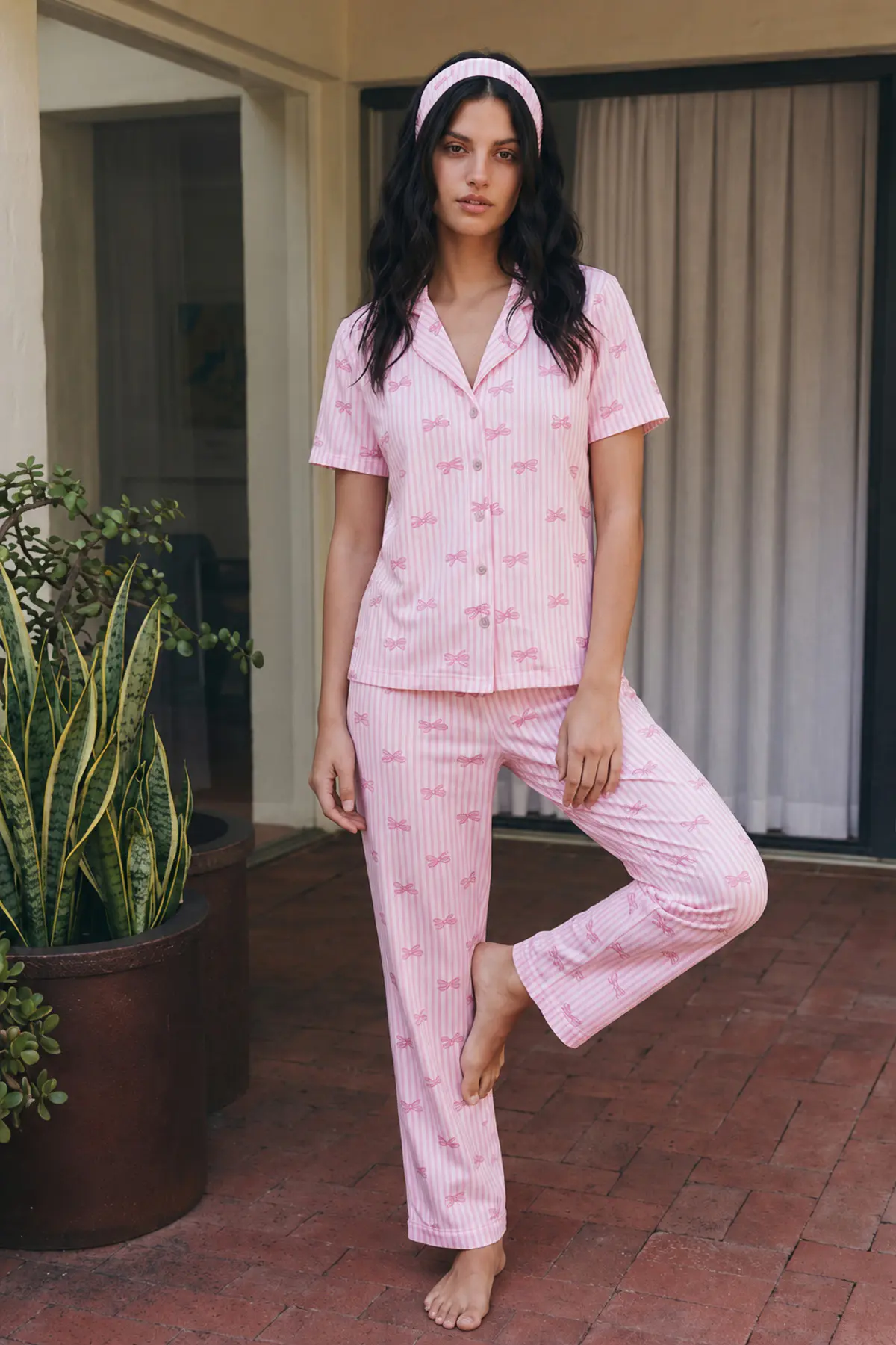 Viskon Karışım Homewear Pembe Pijama Takımı