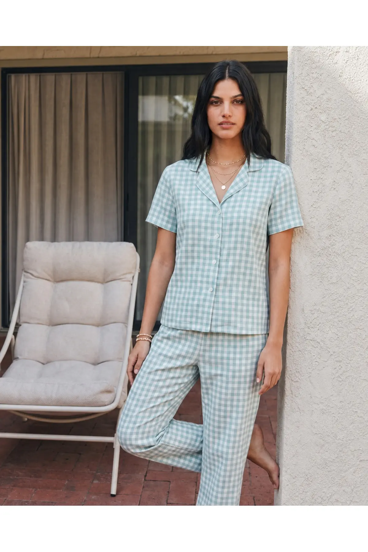 Viskon Karışım Homewear Su Yeşili Pijama Takımı