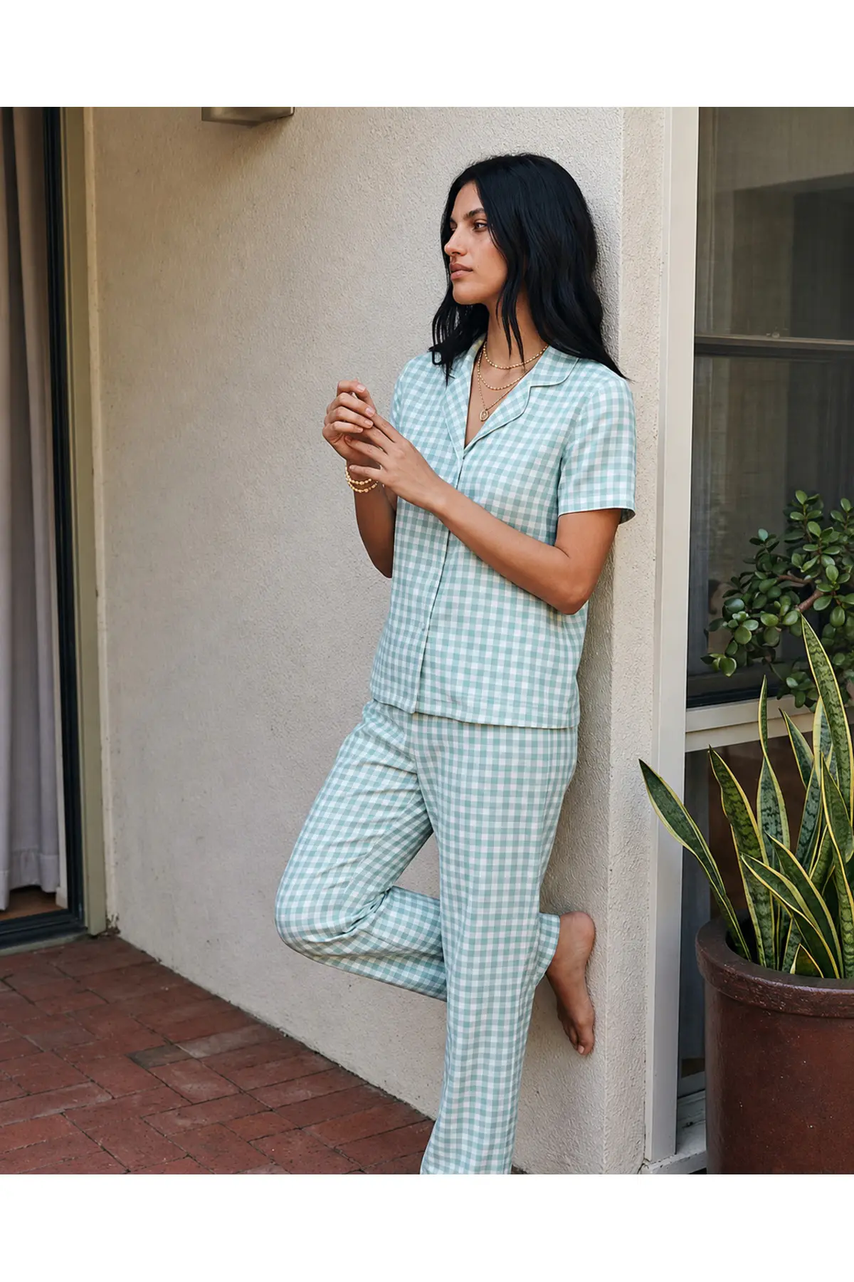 Viskon Karışım Homewear Su Yeşili Pijama Takımı